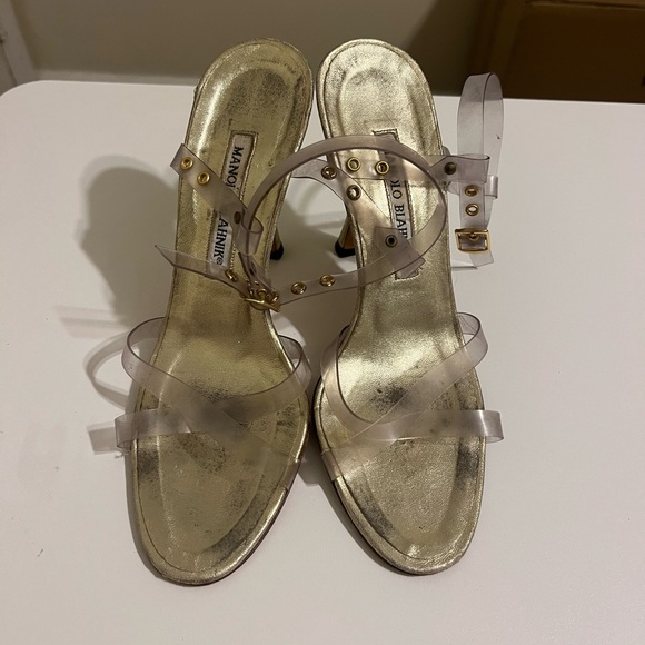 Vintage Gold Manolo Blahnik Heels with Clear PVC Straps - Picture 3 of 7